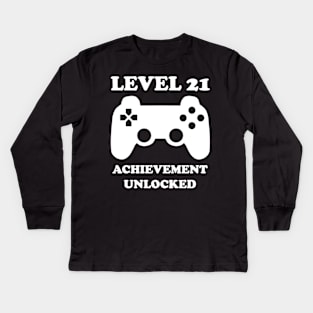 Level 21 Achievement Unlocked Gamer Next Level 21 years old birthday Kids Long Sleeve T-Shirt